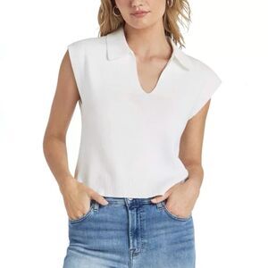 Splendid Women’s White Brenna Johnny Collar Sleeveless Crop Sweater